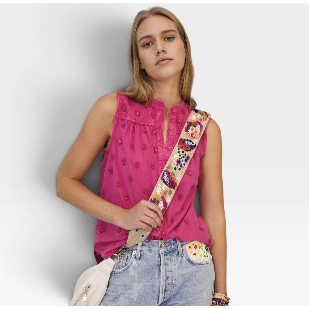 NWT Anthropologie Pilcro Adira Textured Pink Button Down Sleeveless Top M $98